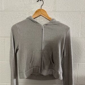 Gray Ribbed Lounge Set Hoodie Pants Matching Set L Cozy Athleisure